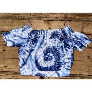 Milk and Honey Blue white wash cropped top with tie back Size XL NWOT